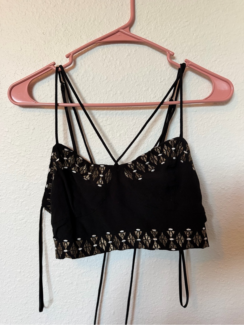 Black Strappy Embroidered Crop Top